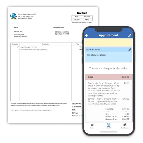 ServiceMonster can create classic printed invoices or manage invoicing from inside the software and mobile app